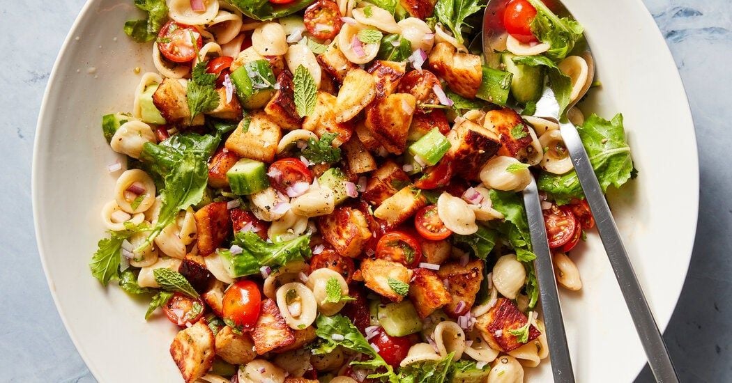 Orecchiette Salad with Halloumi Croutons Recipe