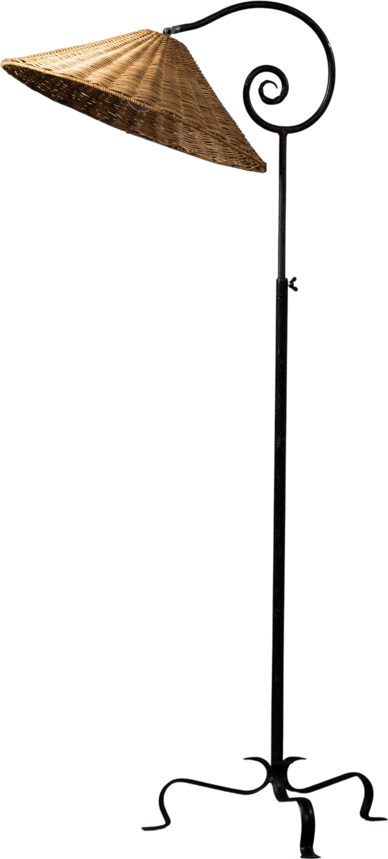 Wrought Iron & Rattan Floor Lamp by Taidetakomo Hakkarainen, Finland, 1930s