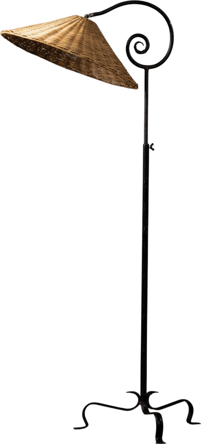 Wrought Iron & Rattan Floor Lamp by Taidetakomo Hakkarainen