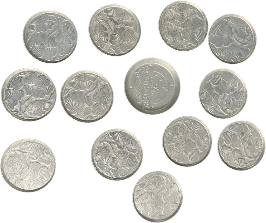 13 pc Vintage Floral Aluminum Coasters Set - Stanhome - Retro - Hammered Metal