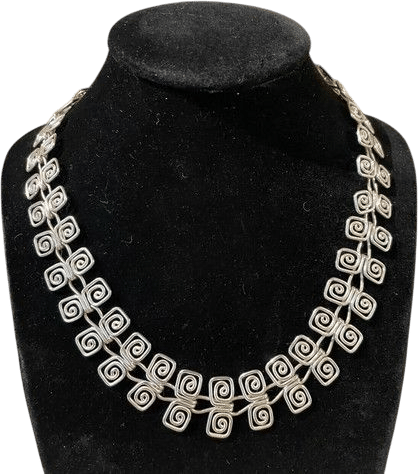 Sterling Silver 925 CII Taxco Mexico Artisan Handcrafted Scroll Necklace