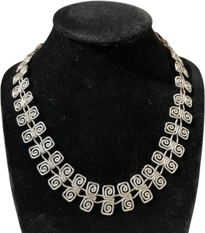 Sterling Silver 925 CII Taxco Mexico Artisan Handcrafted Scroll Necklace