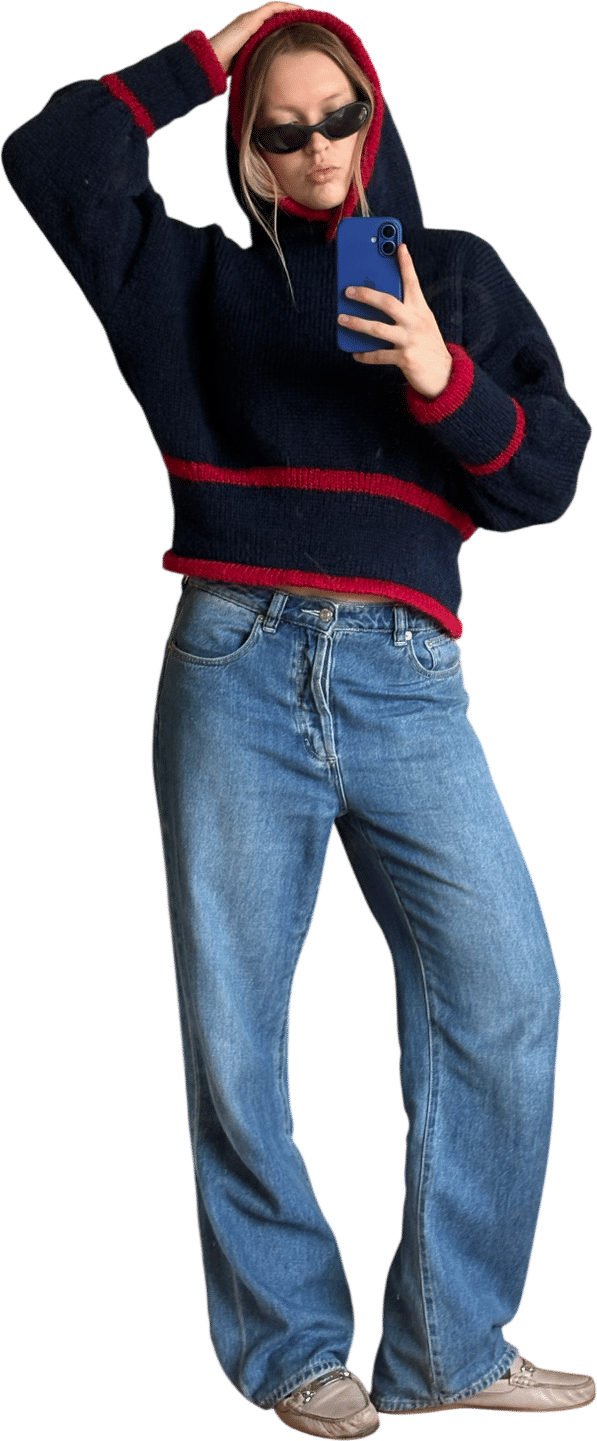 Somewhere Sane Hooded Knit (Navy/Red)