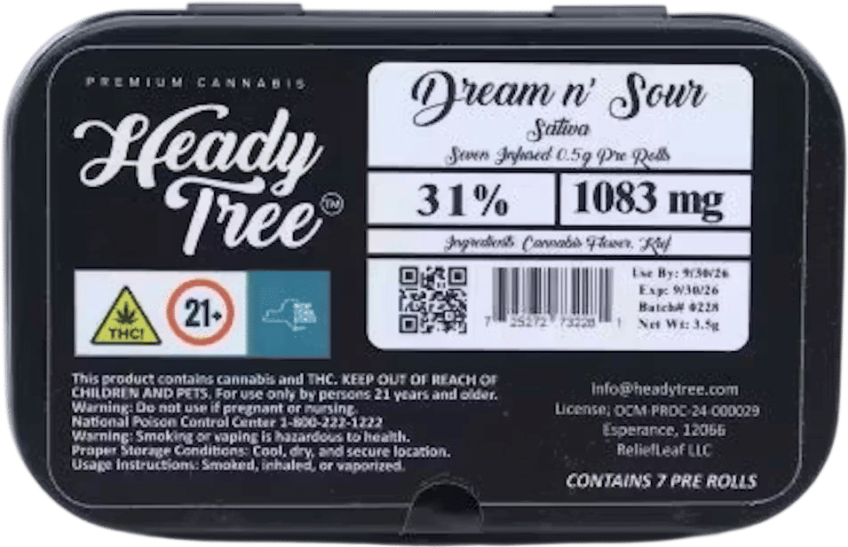 7pk heady tree infused preroll, dream ‘n sour