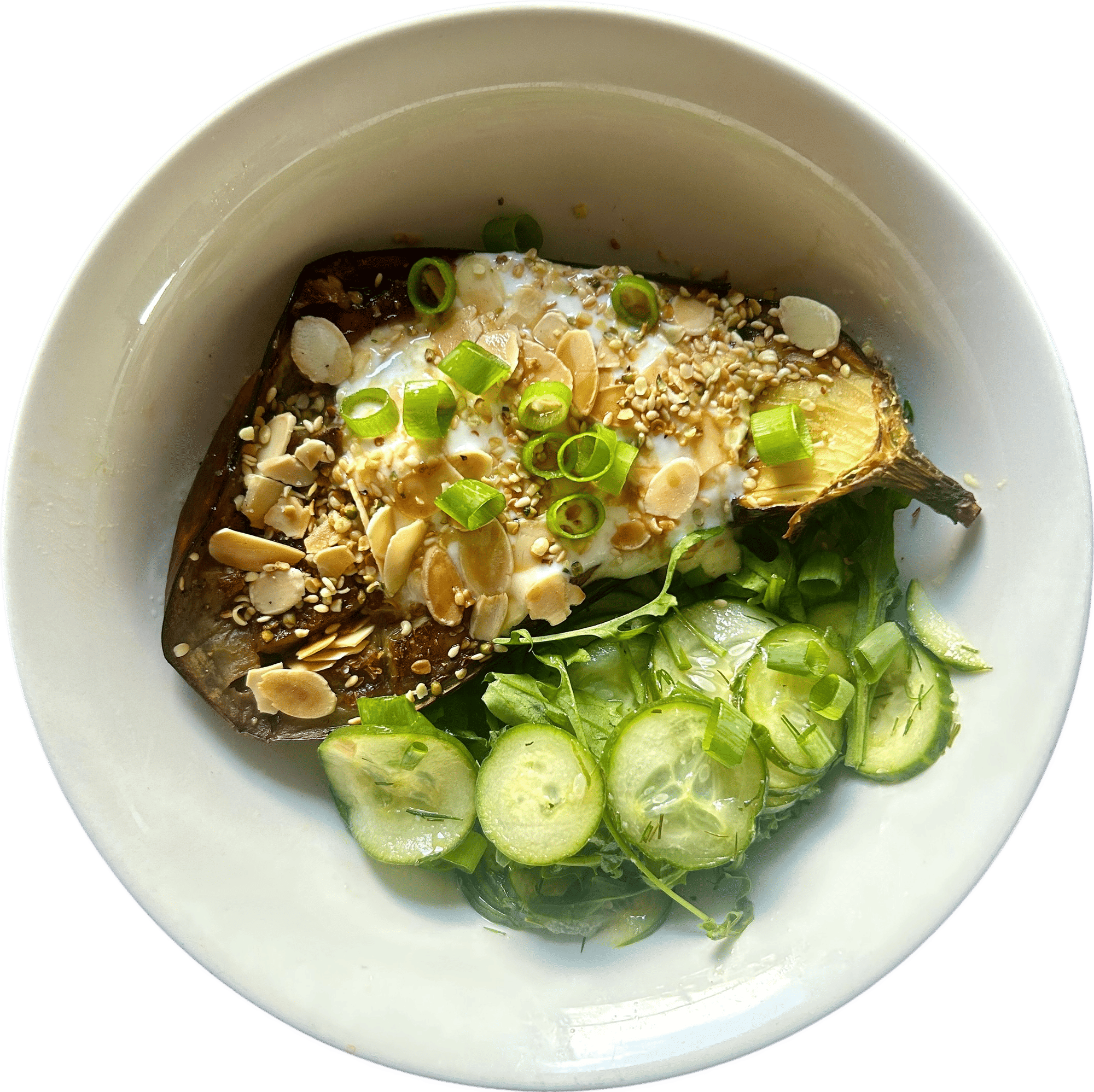 Roasted eggplant & pickled cucumber