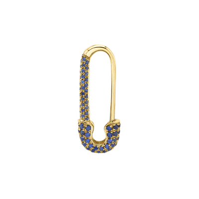 Mini Blue Sapphire Safety Pin Earring