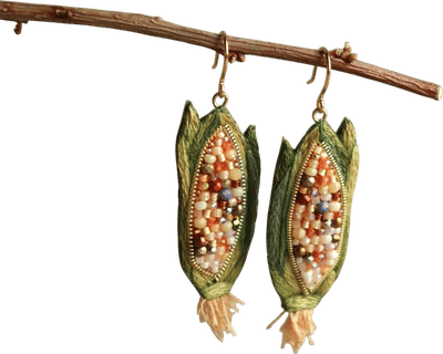Hand Embroidered Corn Earrings