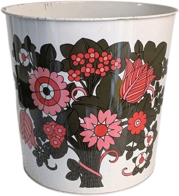 Vintage Floral Metal Trash Can