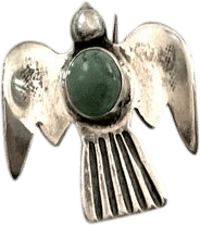 Vintage 1940s Sterling Silver Green Turquoise Peyote Bird Pin