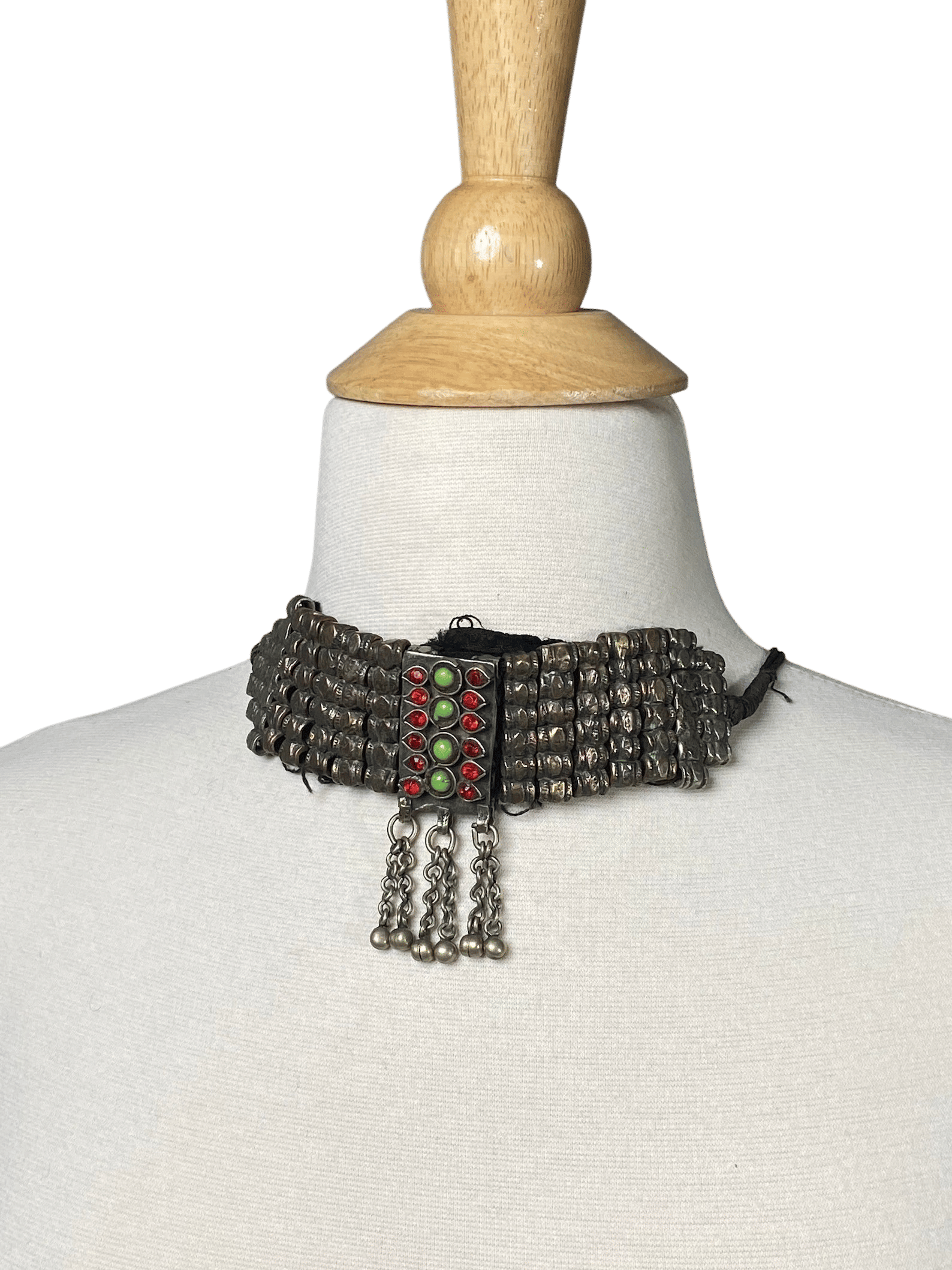 Vintage Middle Eastern Turkish silver tone metal and glass tone choker necklace