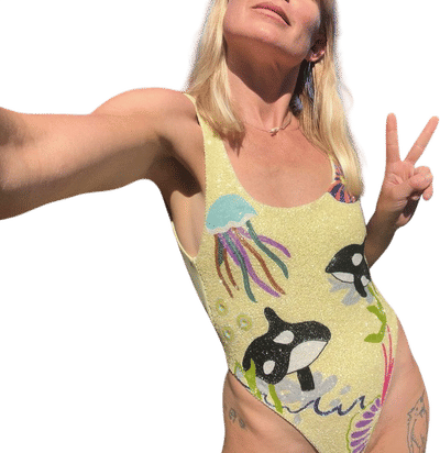Hand-Beaded One-Piece Swimsuit