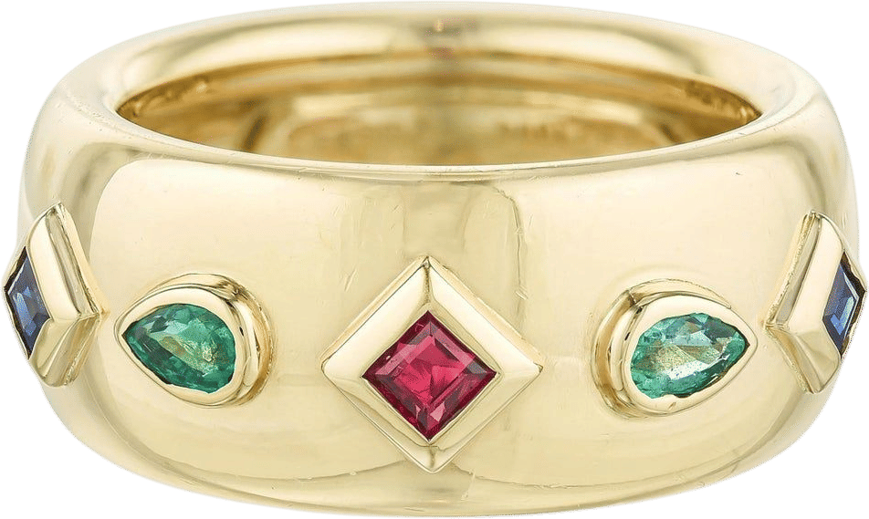 1994 Cartier 18K Yellow Gold Ruby, Emerald and Sapphire Ring