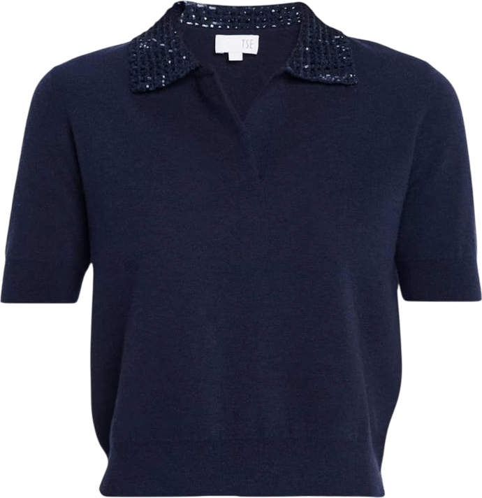 TSE Cashmere Sequin-Collar Polo Top