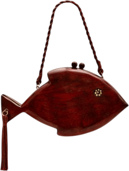 Carved Wooden Fish Clutch in Mahogany