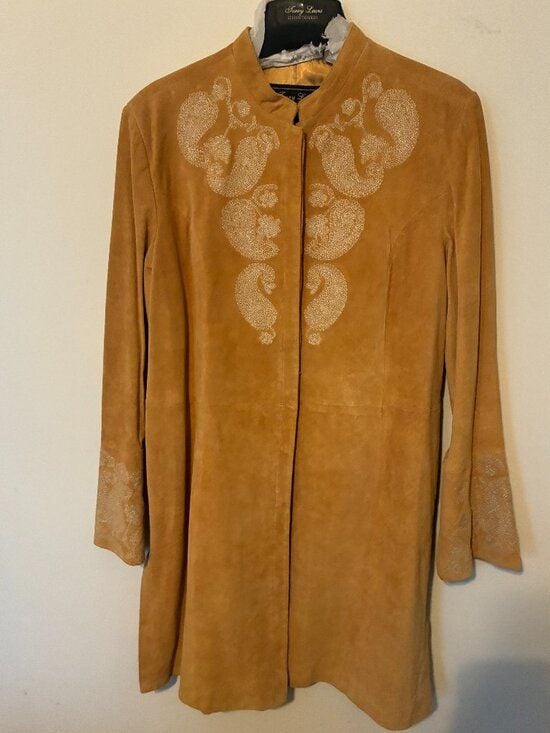 Caramel Embroidered Suede Coat