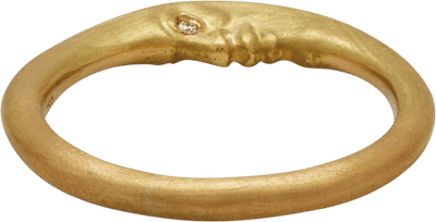 Crescent Moonface Ring with Diamond Eyes
