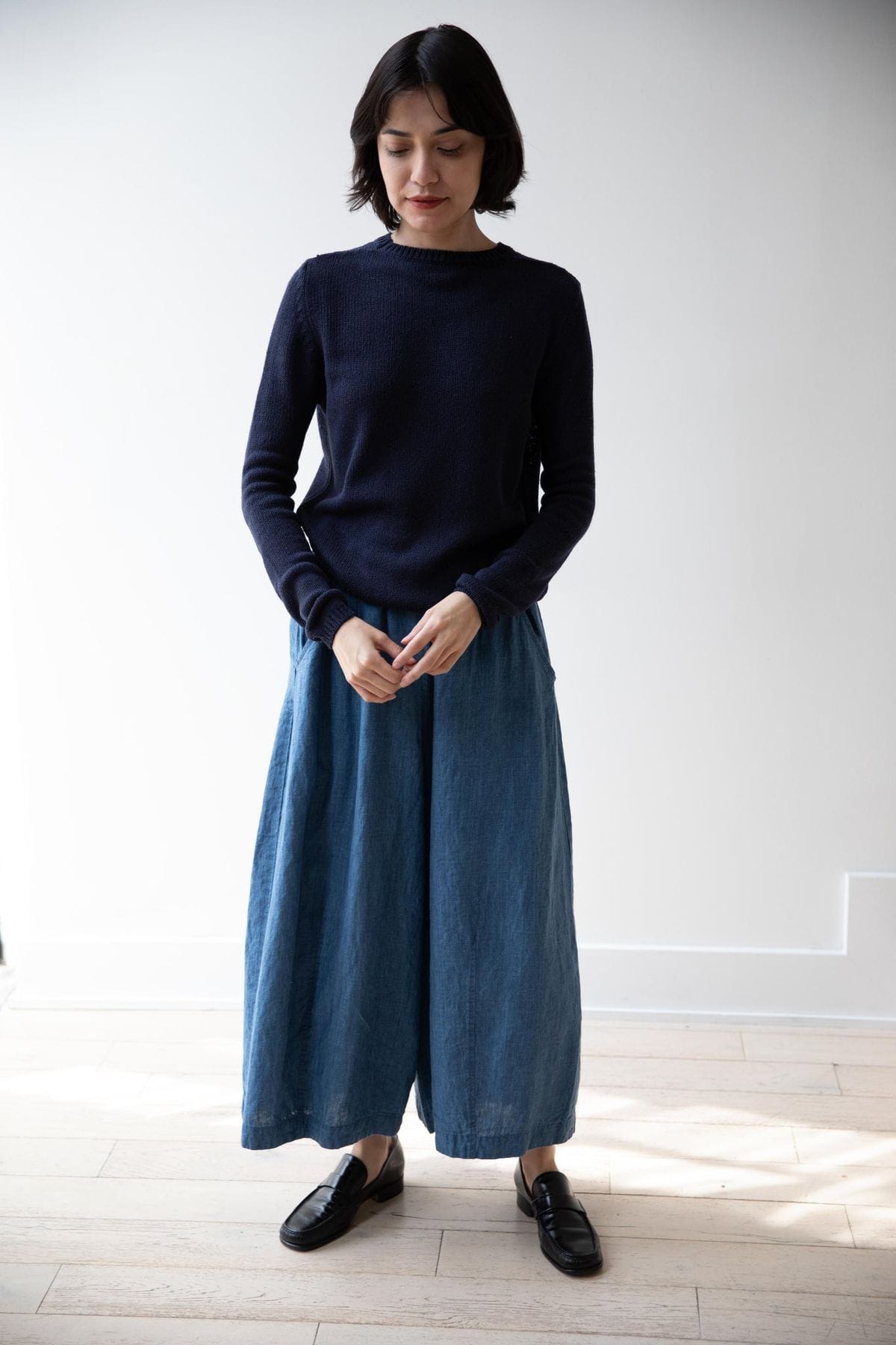 Pas de Calais linen indigo chambray pants in Saxe Blue