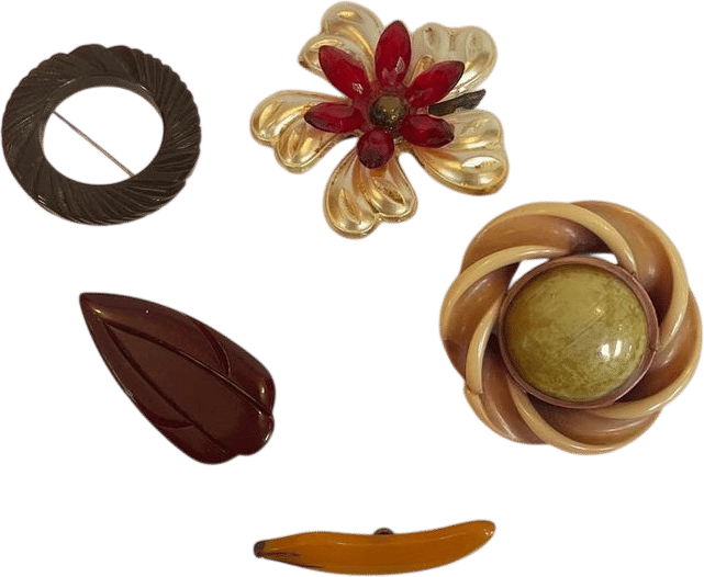 Lot of 5 Vintage Bakelite and Plastic Brooches Pins Art Deco Floral Leaf Banana - Etsy