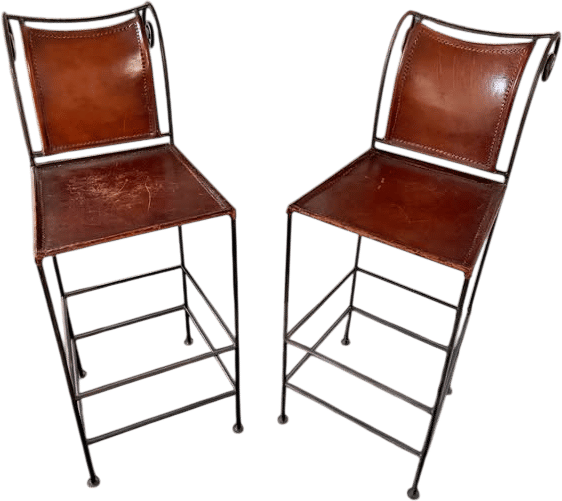 Vintage Spanish-Style Leather Barstools (Set of 2)
