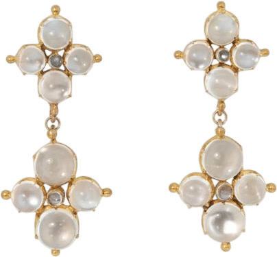 Victorian Blue Moonstone Double Drop 14k Gold Earrings