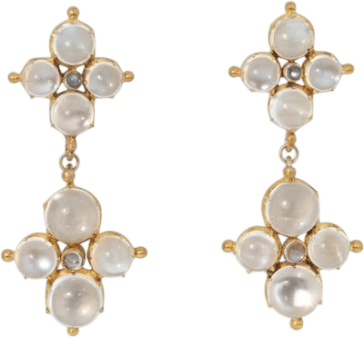 Victorian Blue Moonstone Double Drop 14k Gold Earrings