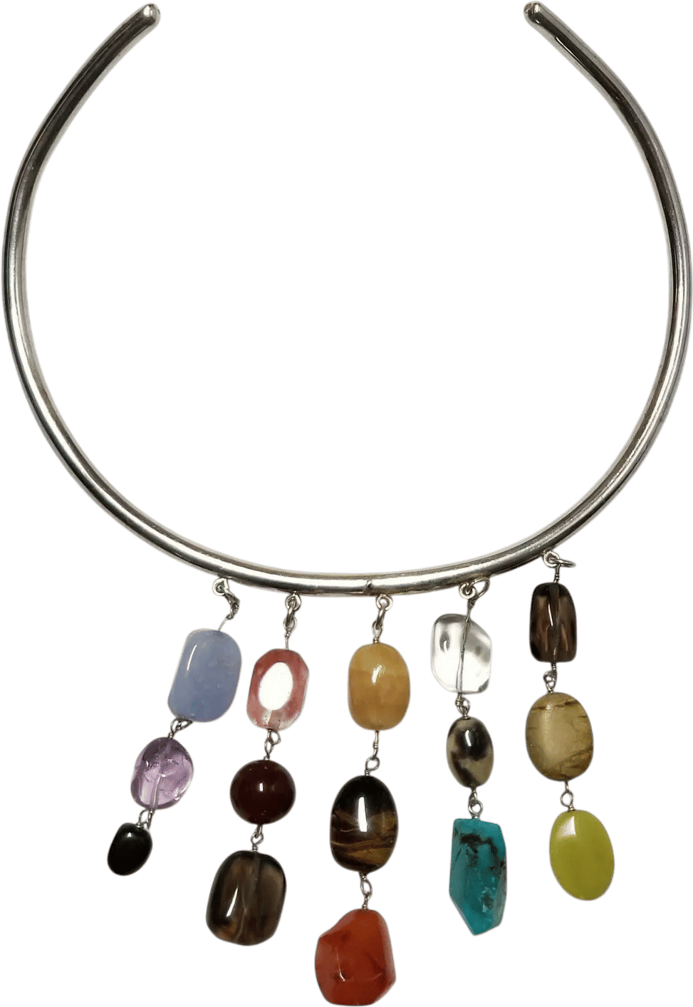 Sterling Silver Multi Gemstone Choker Collar Necklace -Statement Piece