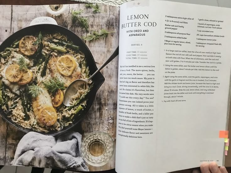 Lemon butter cod woth orzo and asparagus