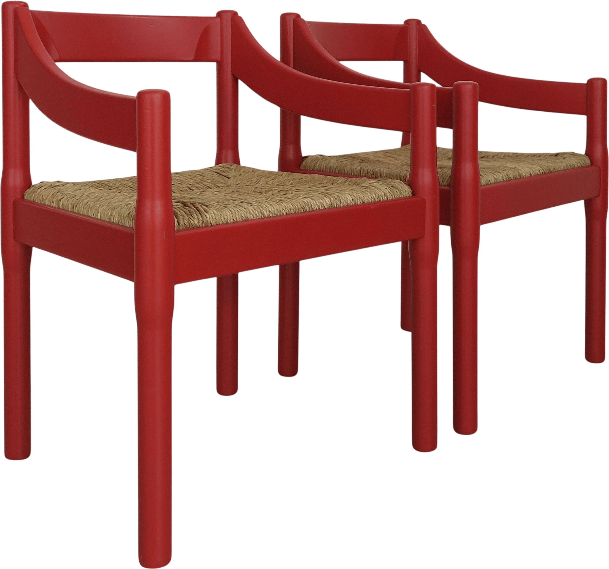 Vico Magistretti For Cassina Italian Red Dining Chairs Carimate Ser, 1960s