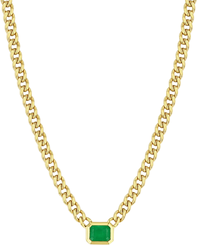 14k Emerald Cut Emerald Necklace