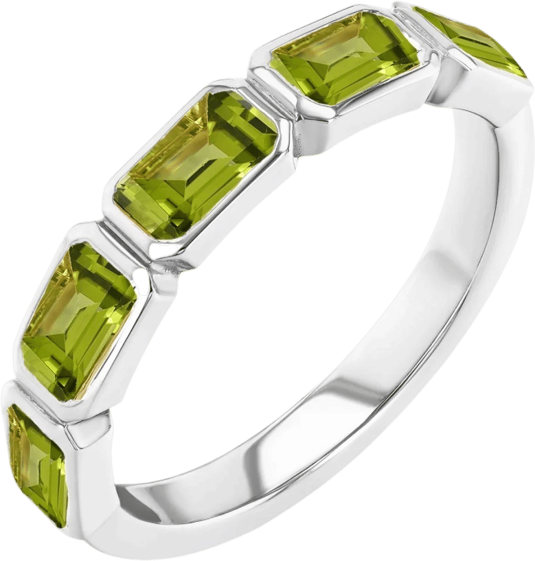 Peridot Emerald Cut Bezel Set Band