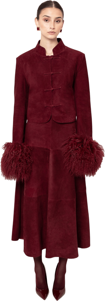 Leighton Shearling Trim Suede Jacket