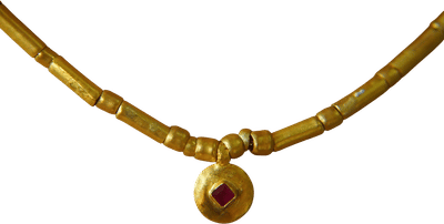 24k Gold Beaded Ruby Charm Necklace