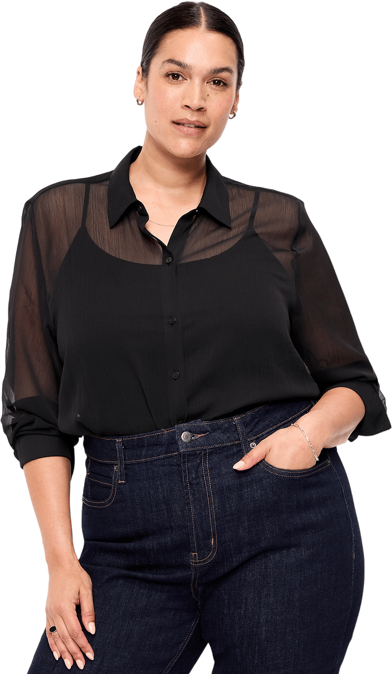 Chiffon Sheer Button-Down Shirt
