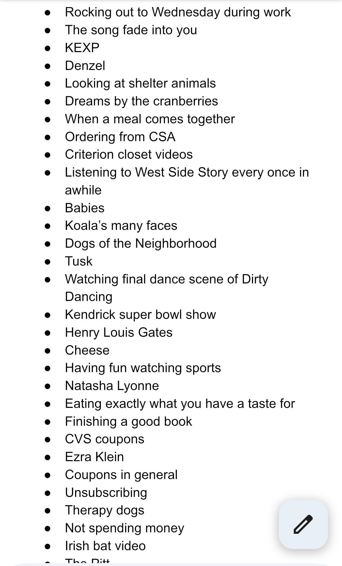 Love/Hate lists