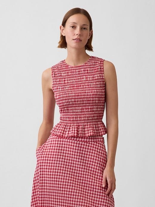 Red Gingham Smocked Peplum Dress