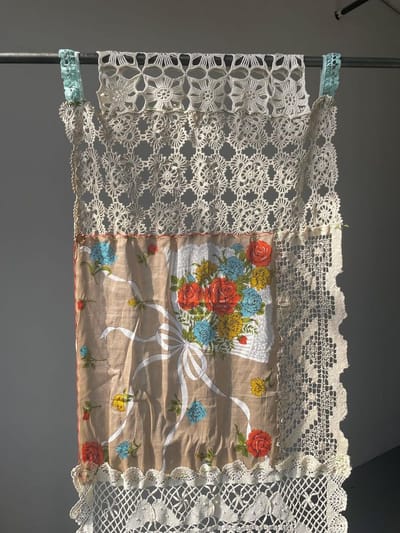 Vintage Hand Sewn Textiles Collaged Wall Hanging