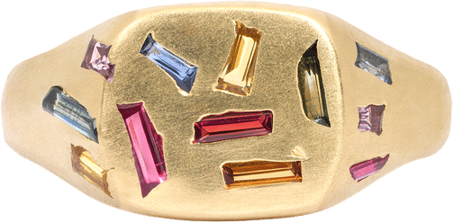 Rainbow Baguette Square Signet Ring - Size 5 - 11950