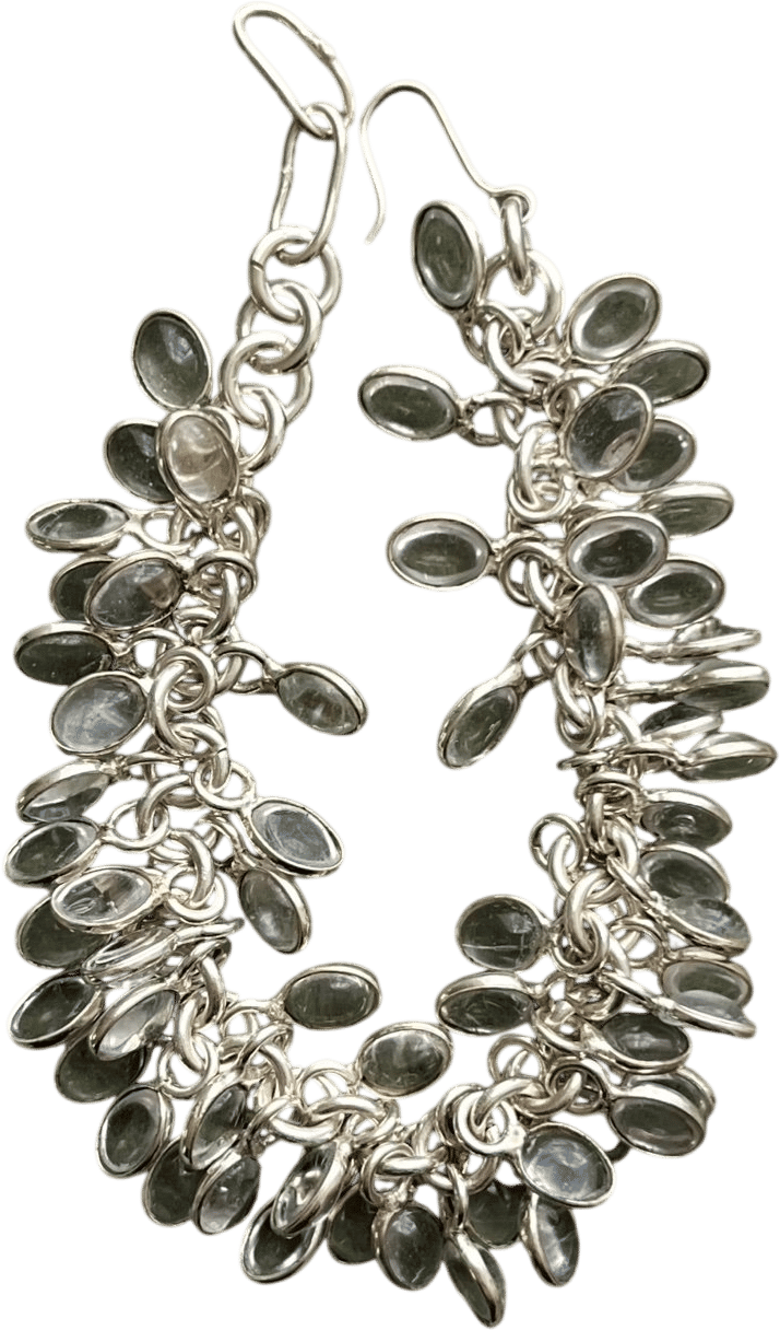 Vintage Sterling Silver Glass Cabochon Pendant Link Bracelet