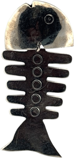 Estate Sterling Silver 925 Modernist Fish Skeleton Brooch Pin Mexico TM-142 20g
