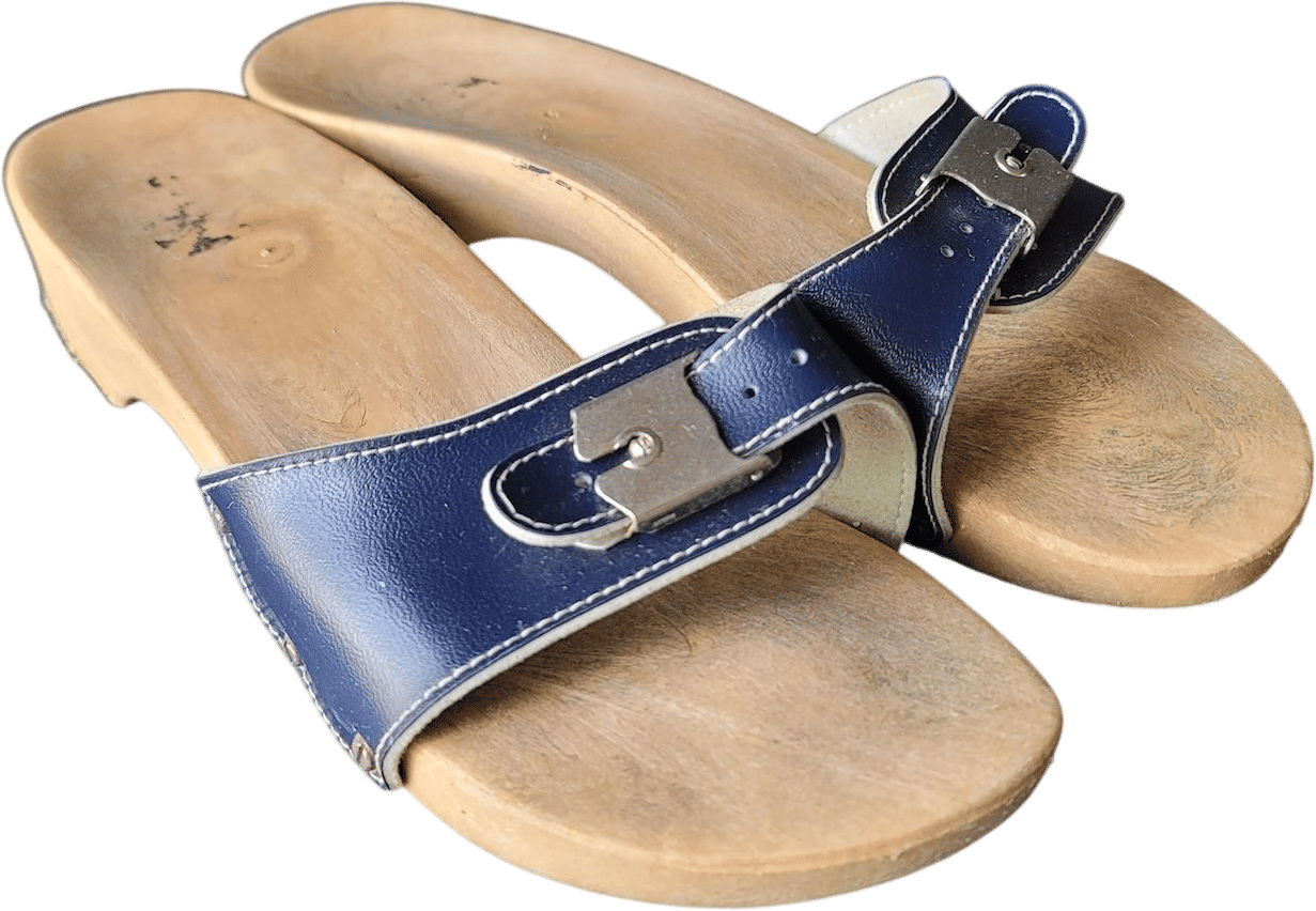 Vintage Dr. Scholl's Navy Blue Leather Slide Sandals Made in Italy Size 8