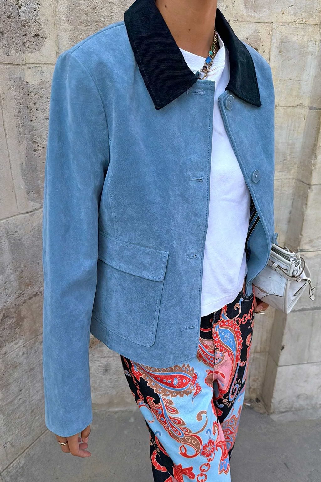 Never Fully Dressed Sky Blue Suede Jacket