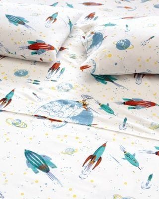 Garnet Hill Glow-in-the-Dark White Rockets Flannel Sheet Set