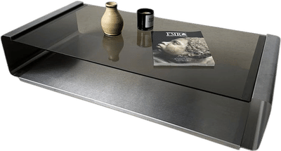 Brushed Steel & Smoked Glass Low Coffee Table