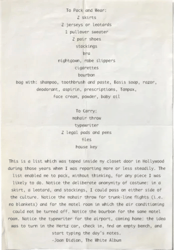 Joan Didion’s Packing List
