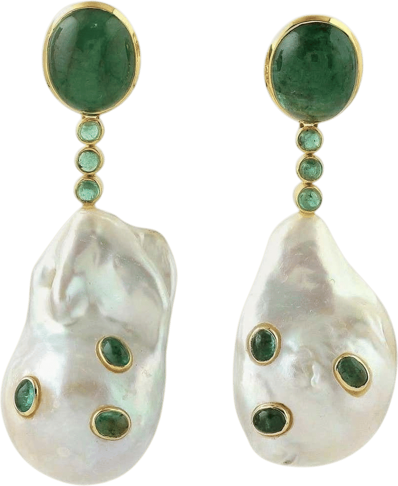 Meghna Jewels Emerald Pearl 18 Karat Gold Earrings