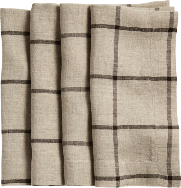 Marin Natural and Earth Brown EUROPEAN FLAX -Certified Line Windowpane Plaid Napkins, Set of 4 + Reviews | Crate & Barrel