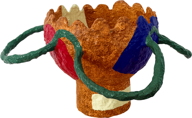 Papier mâché bowl with irregular handles