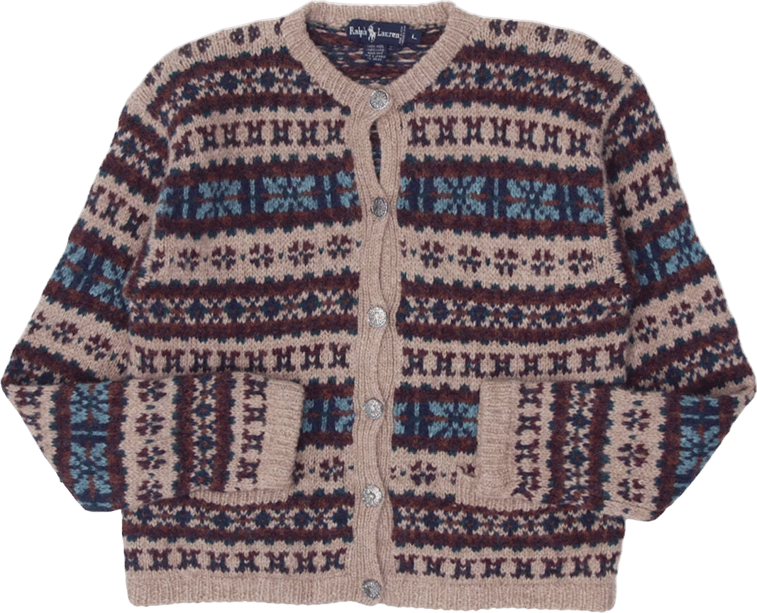 Vintage Hand Knit Wool Cardigan Sweater