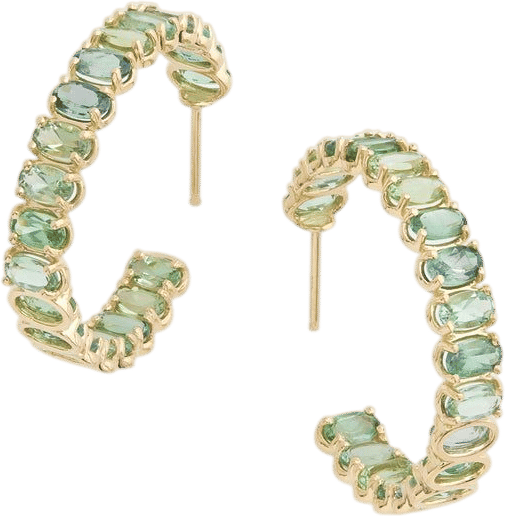 18K Yellow Gold Hoops with Oval Shaped Light Green Tourmaline
