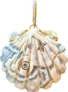Orbicular agate scallop hand-carved pendant by Sophie Gardner